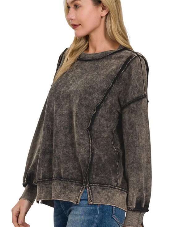 Tops - Zenana S/M Washed Black Acid Wash Sweatshirt 🖤 | Vintage Oversized Crewneck